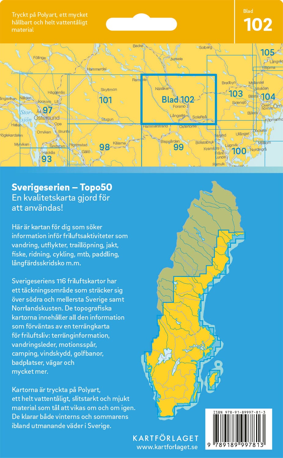 Carte topographique n° 102 - Sollefteå (Suède) | Norstedts - Sverigeserien carte pliée Norstedts 