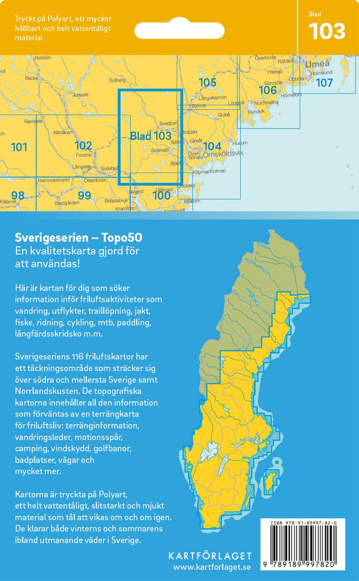 Carte topographique n° 103 - Bredbyn (Suède) | Norstedts - Sverigeserien carte pliée Norstedts 