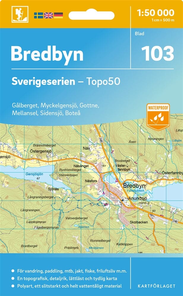 Carte topographique n° 103 - Bredbyn (Suède) | Norstedts - Sverigeserien carte pliée Norstedts 