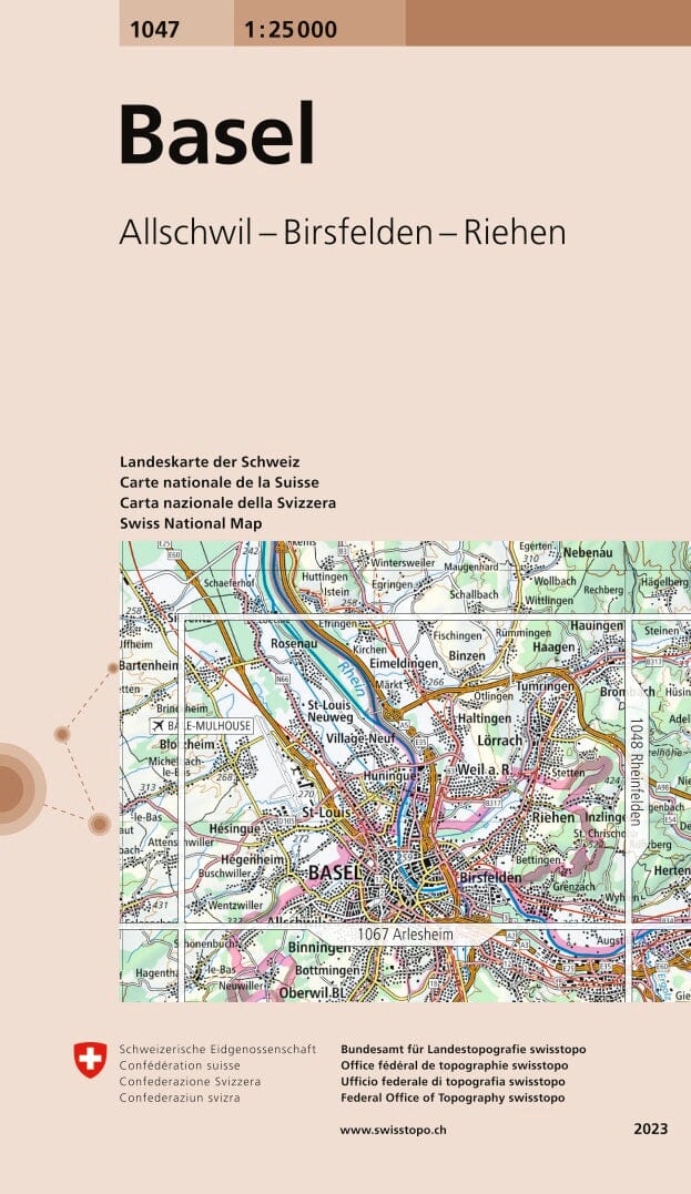 Carte topographique n° 1047 - Bâle (Suisse) | Swisstopo - 1/25 000 carte pliée Swisstopo 