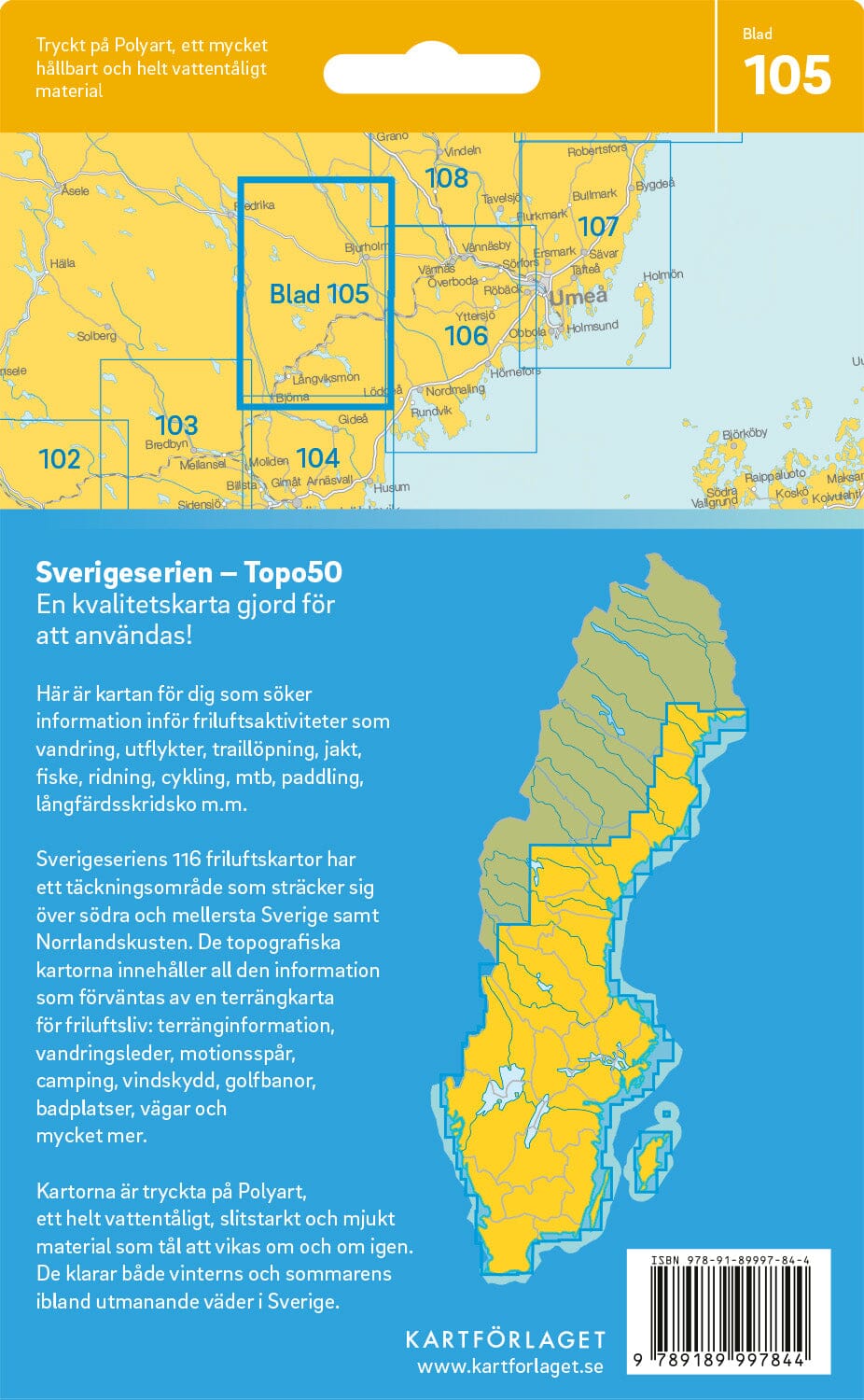 Carte topographique n° 105 - Bjurholm (Suède) | Norstedts - Sverigeserien carte pliée Norstedts 