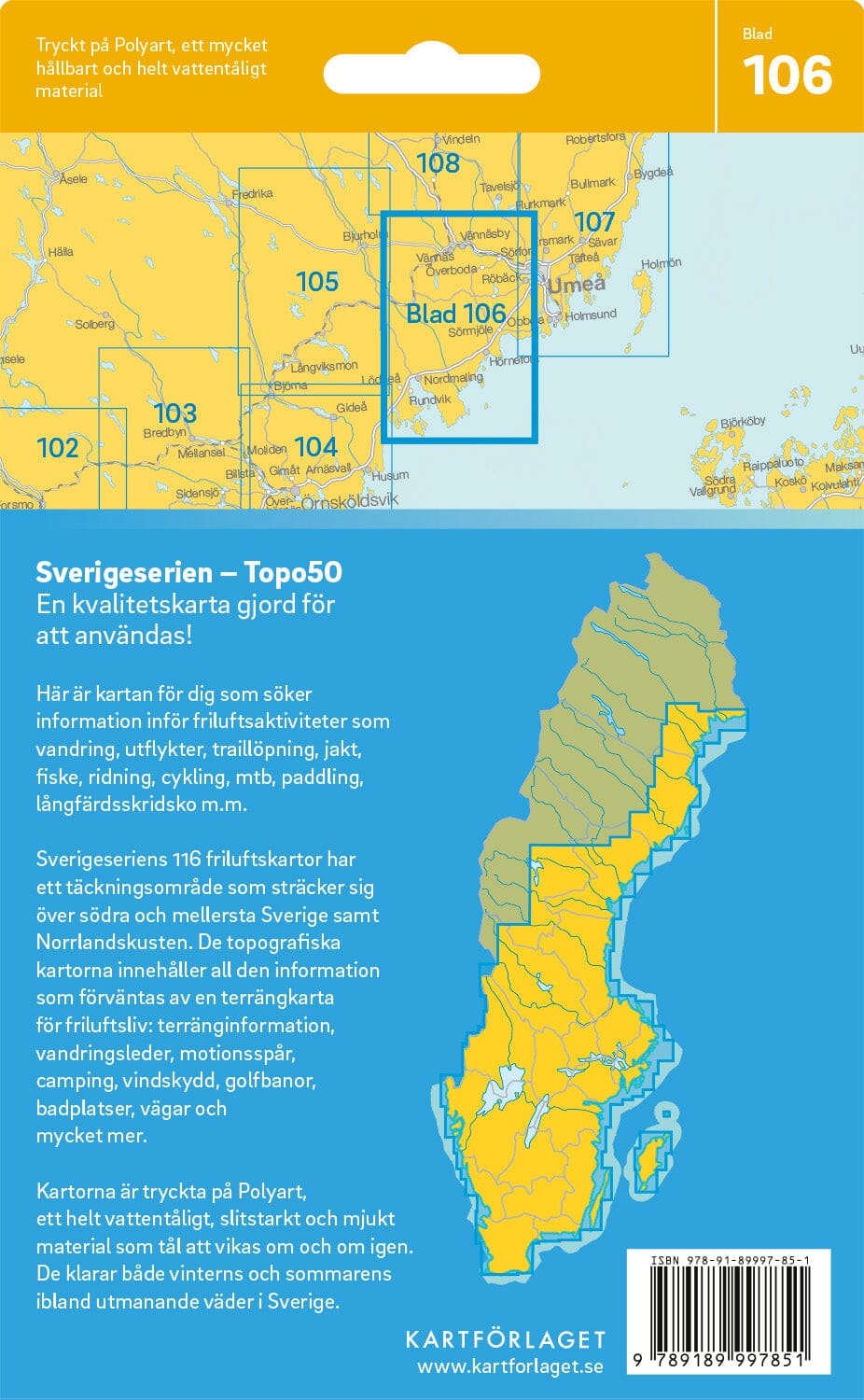 Carte topographique n° 106 - Vännäs (Suède) | Norstedts - Sverigeserien carte pliée Norstedts 