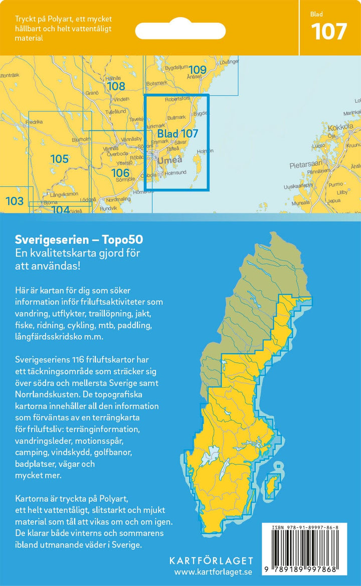 Carte topographique n° 107 - Umeå (Suède) | Norstedts - Sverigeserien carte pliée Norstedts 