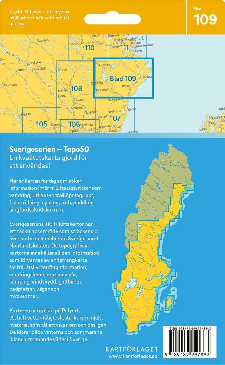 Carte topographique n° 109 - Burträsk (Suède) | Norstedts - Sverigeserien carte pliée Norstedts 