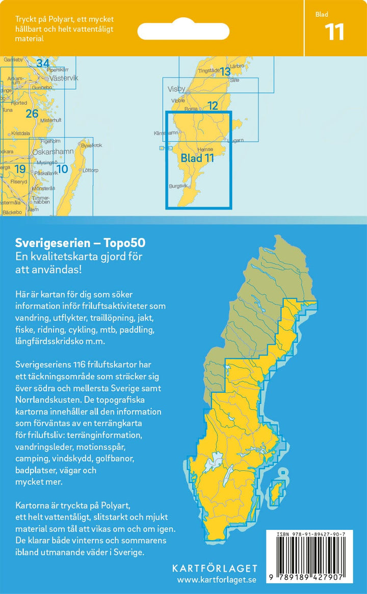 Carte topographique n° 11 - Södra Gotland (Suède) | Norstedts - Sverigeserien carte pliée Norstedts 