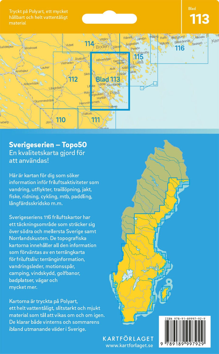 Carte topographique n° 113 - Piteå (Suède) | Norstedts - Sverigeserien carte pliée Norstedts 
