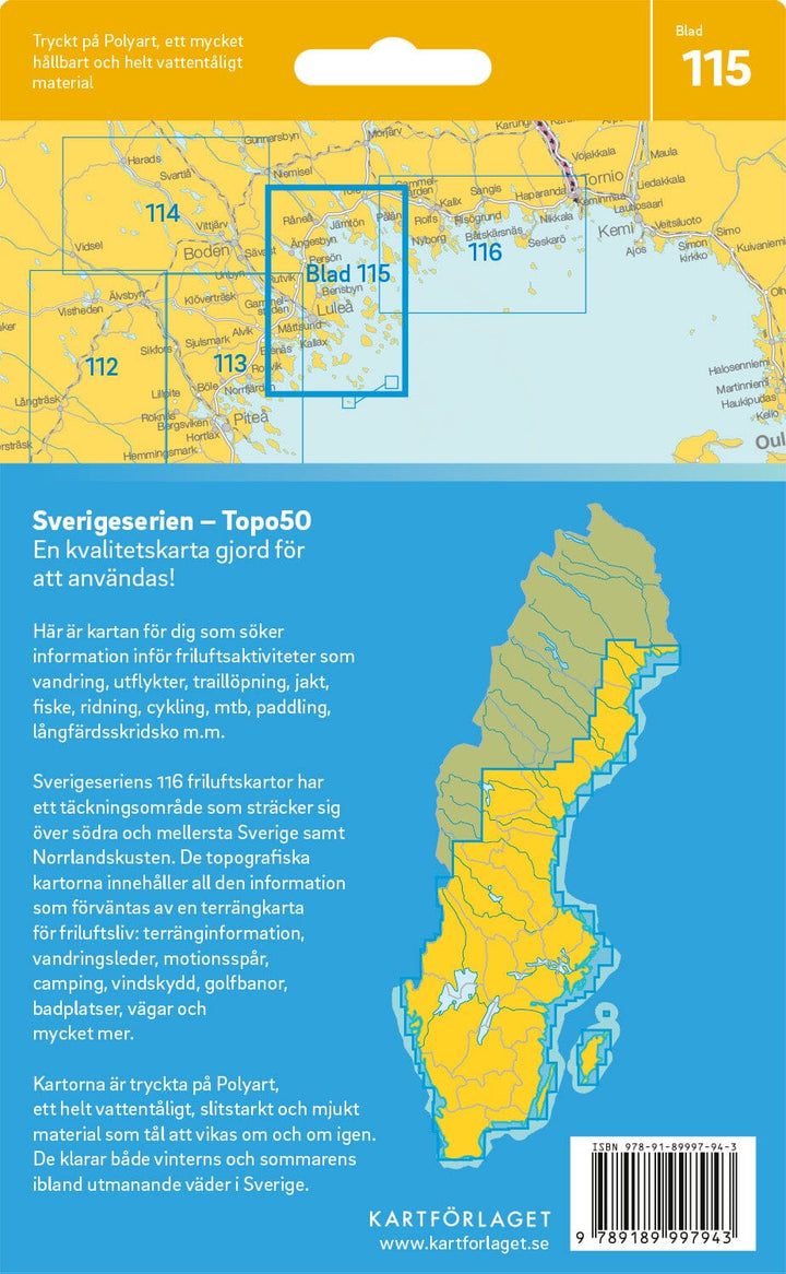 Carte topographique n° 115 - Luleå (Suède) | Norstedts - Sverigeserien carte pliée Norstedts 