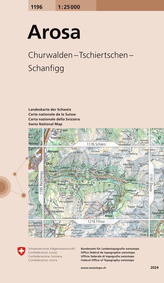 Carte topographique n° 1196 - Arosa (Suisse) | Swisstopo - 1/25 000 carte pliée Swisstopo 