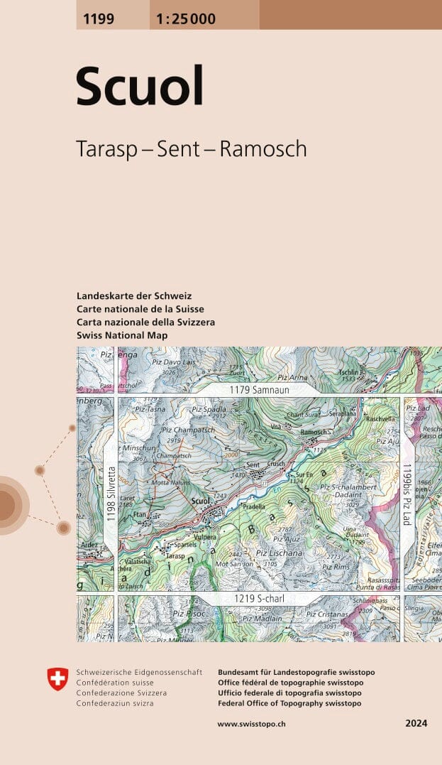Carte topographique n° 1199 - Scuol (Suisse) | Swisstopo - 1/25 000 carte pliée Swisstopo 