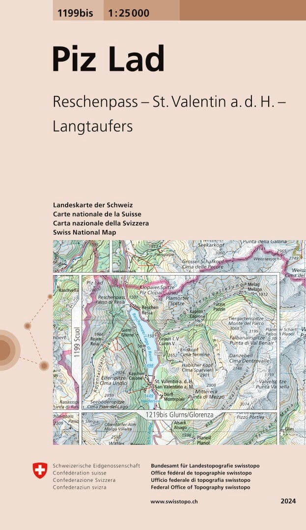 Carte topographique n° 1199BIS - Piz lad (Suisse) | Swisstopo - 1/25 000 carte pliée Swisstopo 
