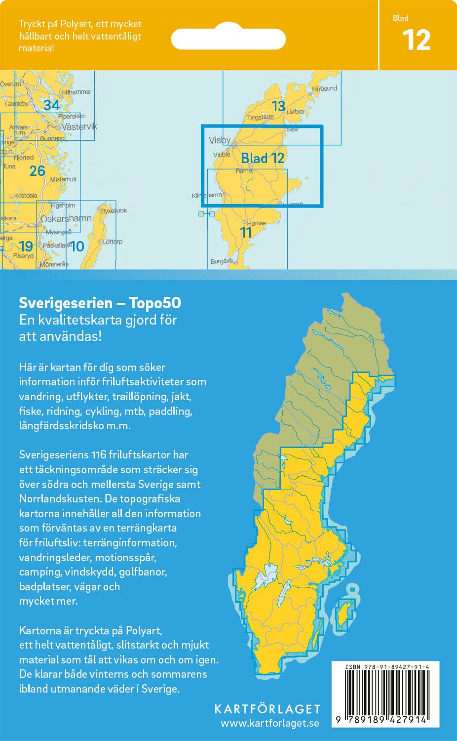Carte topographique n° 12 - Mellersta Gotland (Suède) | Norstedts - Sverigeserien carte pliée Norstedts 