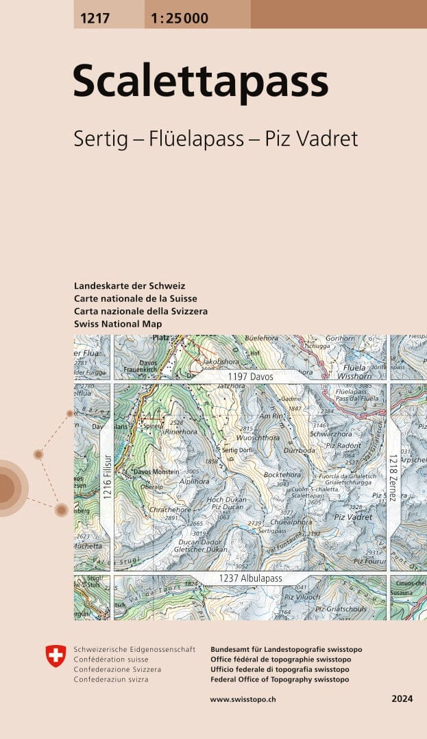 Carte topographique n° 1217 - Scalettapass (Suisse) | Swisstopo - 1/25 000 carte pliée Swisstopo 