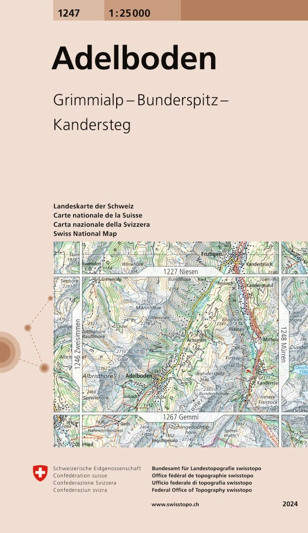 Carte topographique n° 1247 - Adelboden (Suisse) | Swisstopo - 1/25 000 carte pliée Swisstopo 