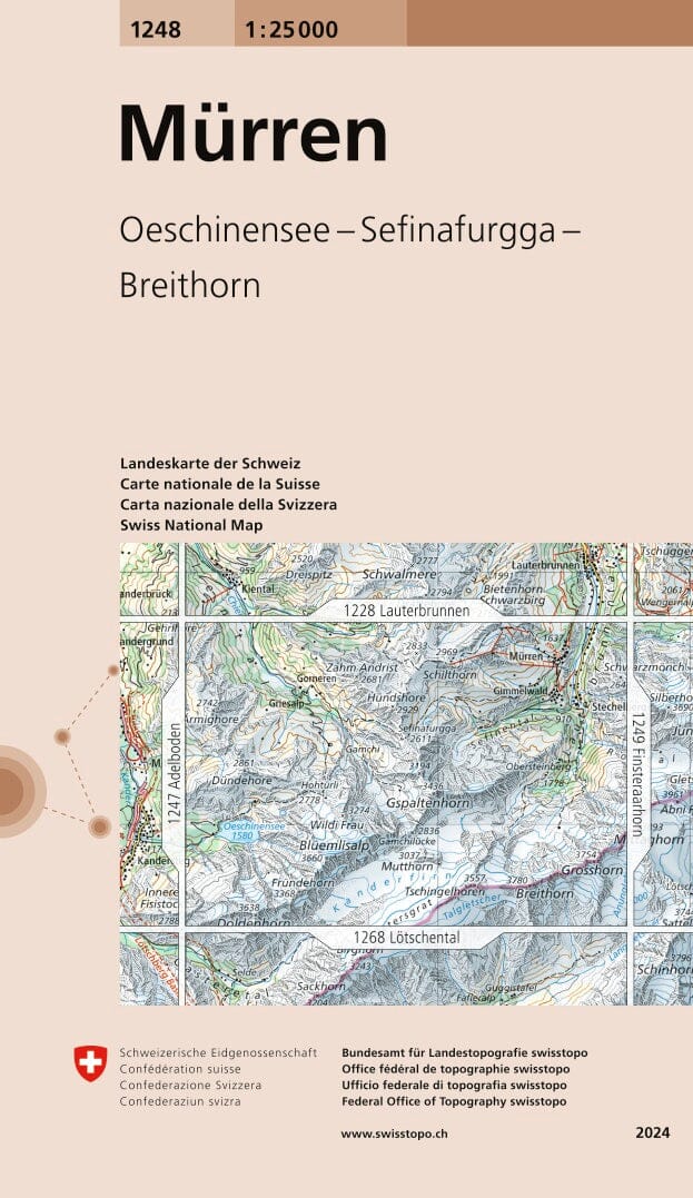 Carte topographique n° 1248 - Mürren (Suisse) | Swisstopo - 1/25 000 carte pliée Swisstopo 