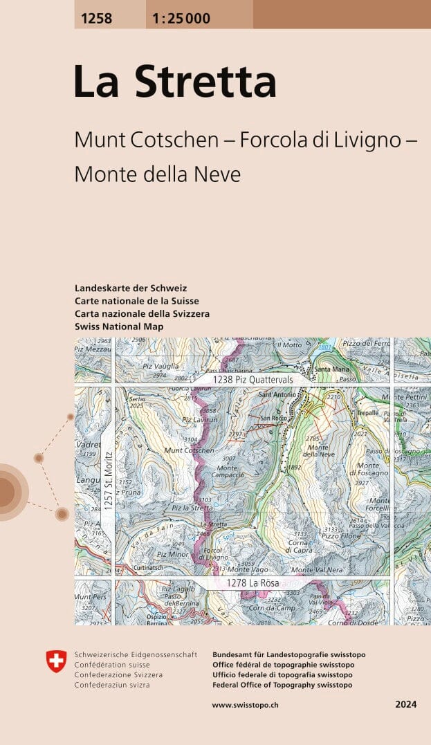 Carte topographique n° 1258 - La Stretta (Suisse) | Swisstopo - 1/25 000 carte pliée Swisstopo 