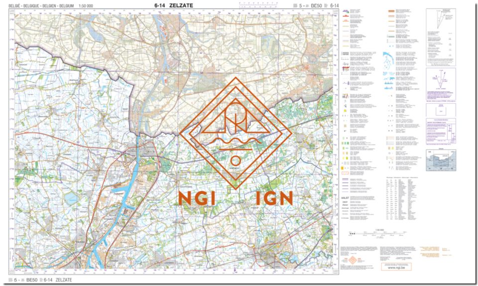 Carte topographique n° 14-06 - Zelzate (Belgique) | NGI - 1/50 000 carte pliée IGN Belgique 