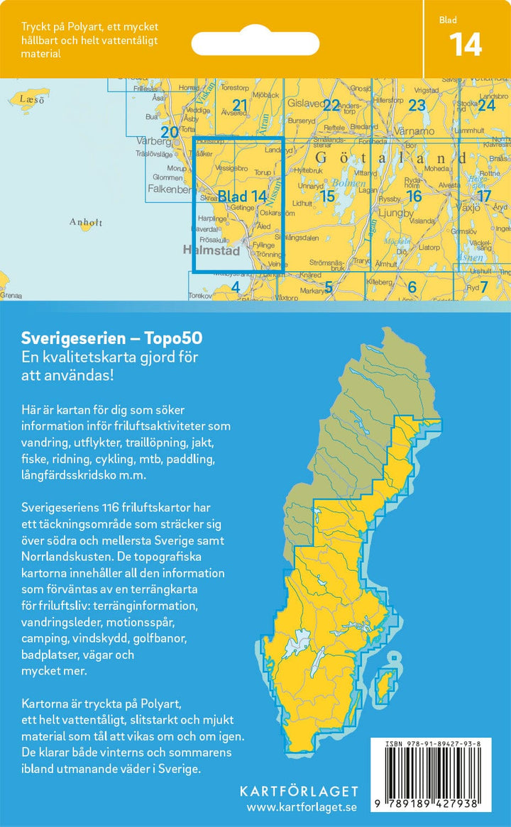 Carte topographique n° 14 - Halmstad (Suède) | Norstedts - Sverigeserien carte pliée Norstedts 