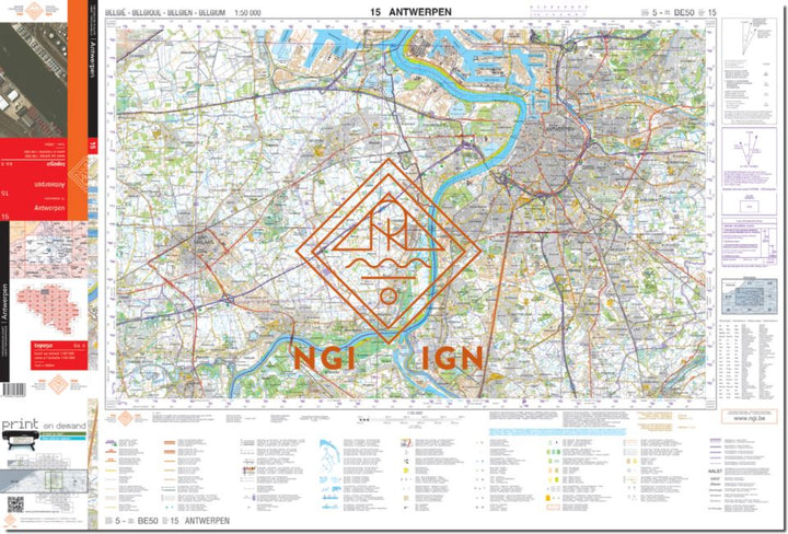 Carte topographique n° 15 - Anvers (Belgique) | NGI - 1/50 000 carte pliée IGN Belgique 