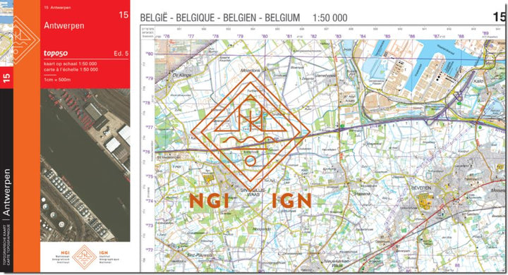 Carte topographique n° 15 - Anvers (Belgique) | NGI - 1/50 000 carte pliée IGN Belgique 