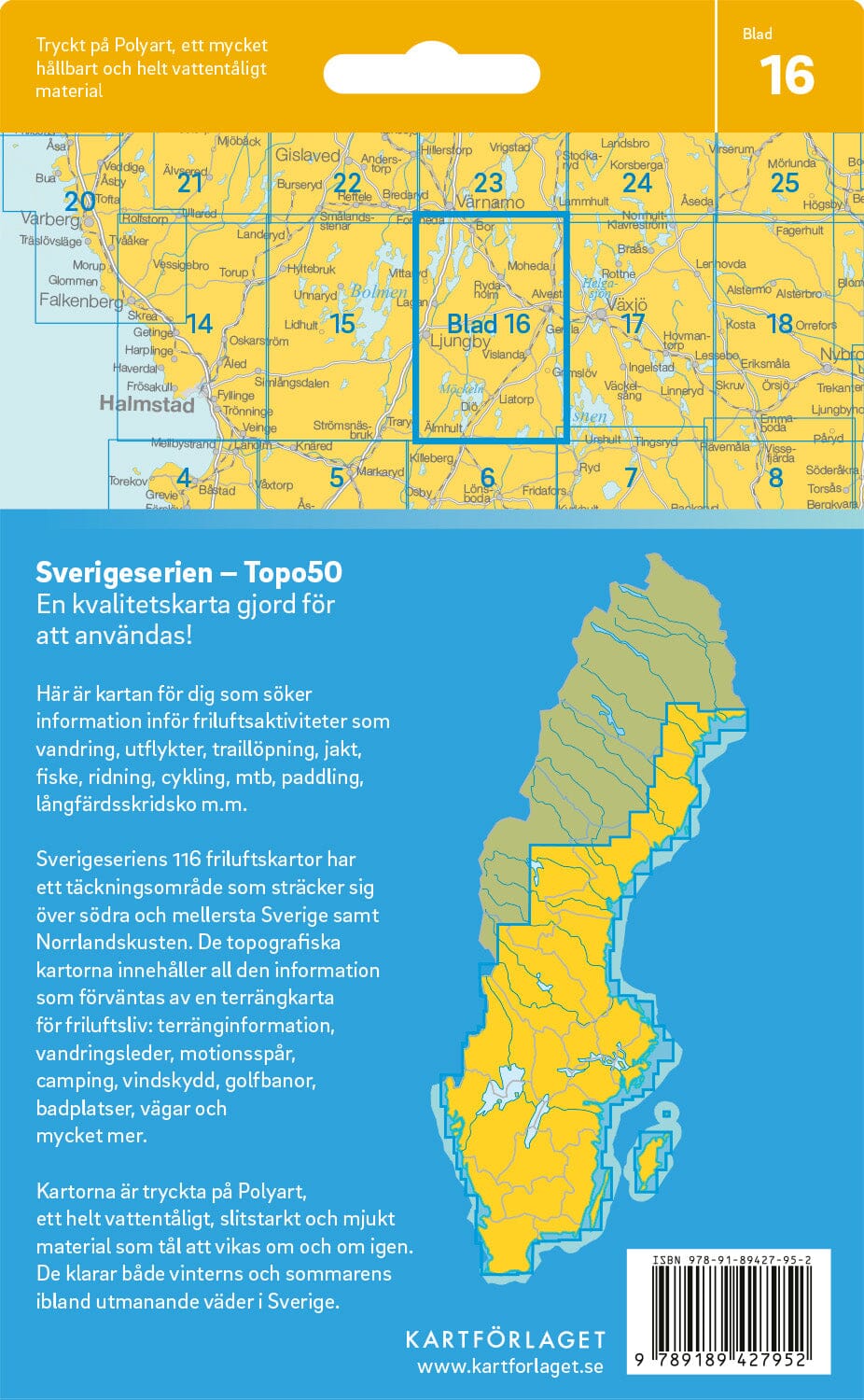 Carte topographique n° 16 - Ljungby (Suède) | Norstedts - Sverigeserien carte pliée Norstedts 