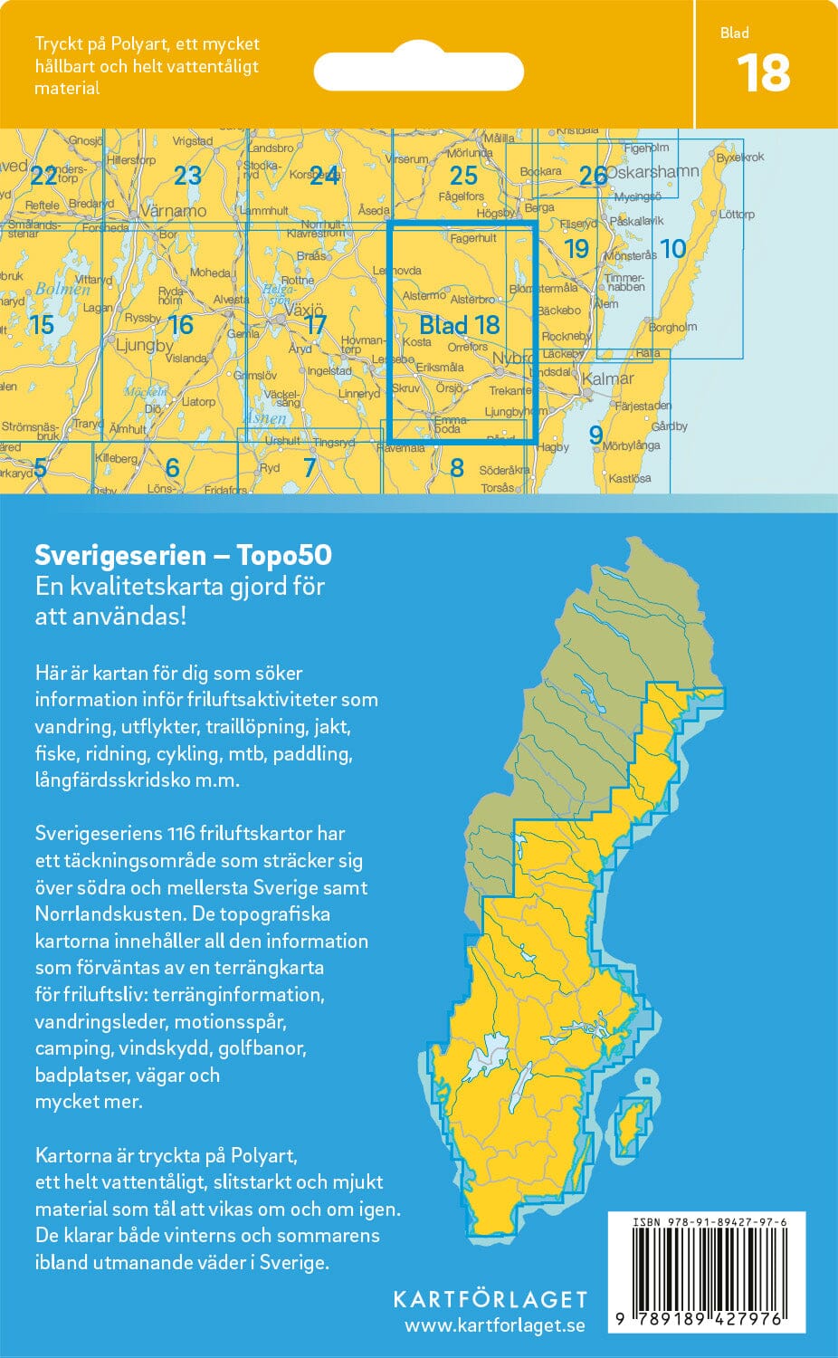 Carte topographique n° 18 - Nybro (Suède) | Norstedts - Sverigeserien carte pliée Norstedts 