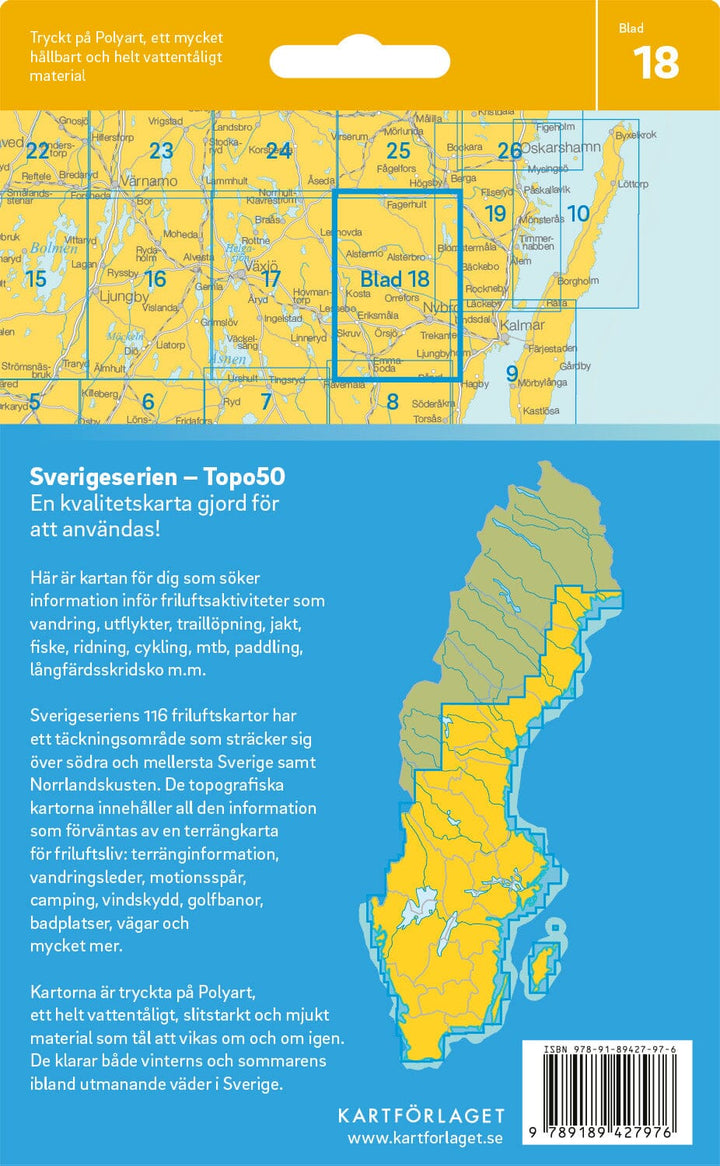 Carte topographique n° 18 - Nybro (Suède) | Norstedts - Sverigeserien carte pliée Norstedts 