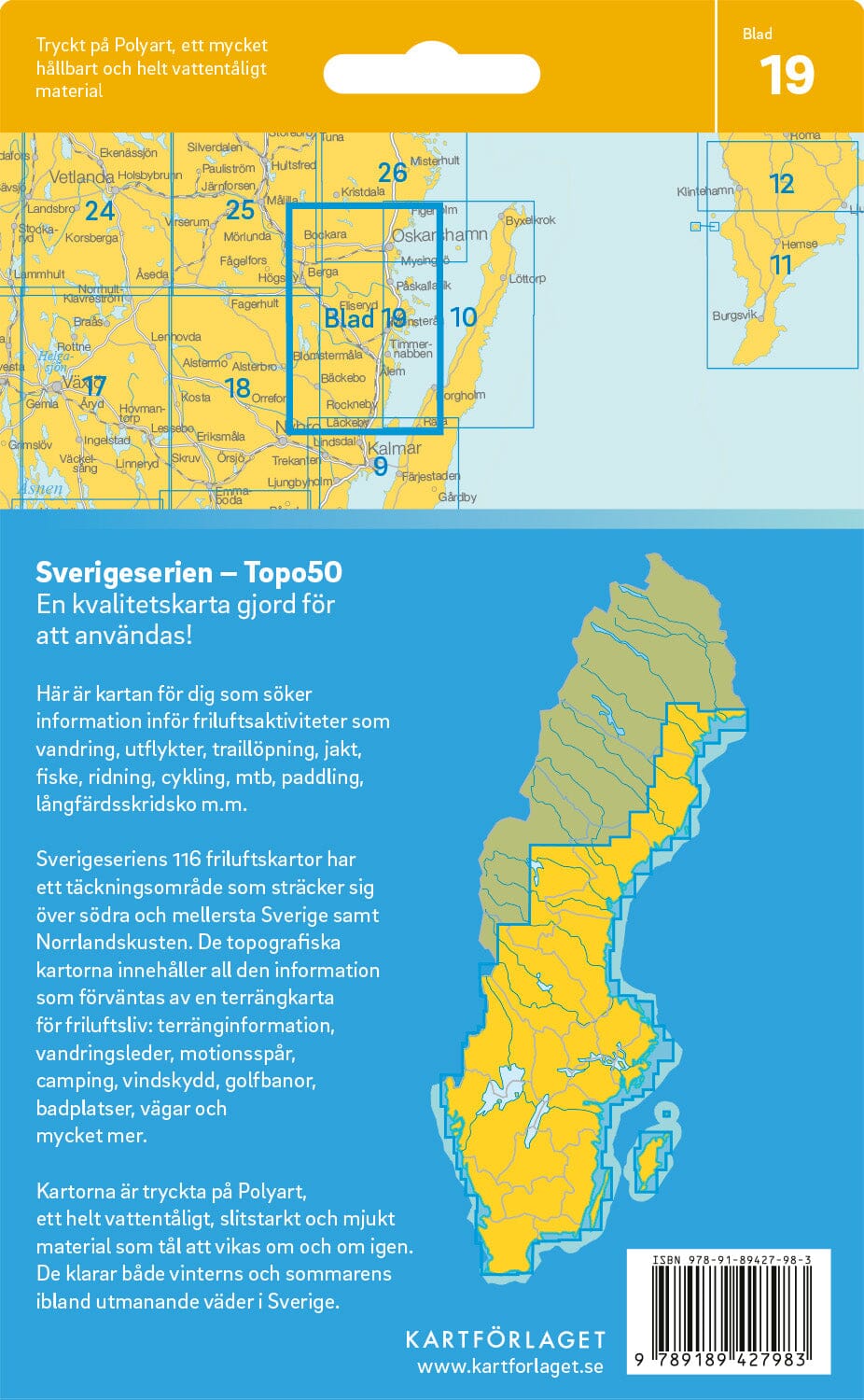 Carte topographique n° 19 - Oskarshamn (Suède) | Norstedts - Sverigeserien carte pliée Norstedts 