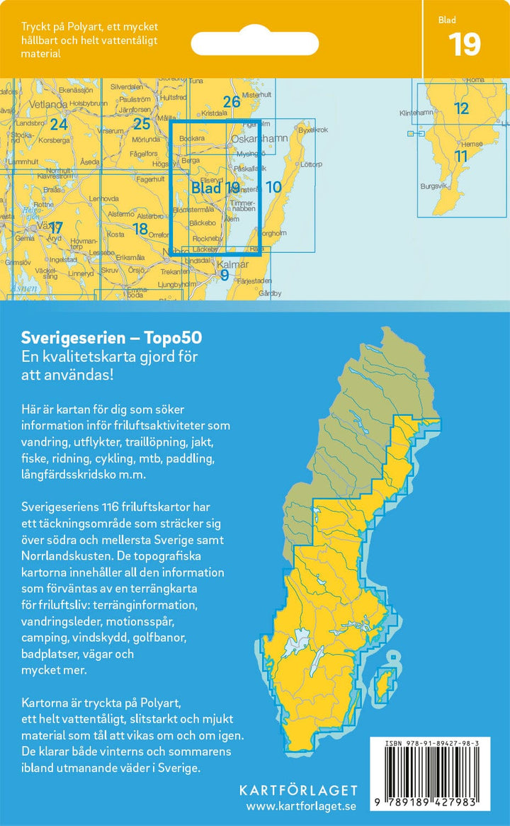 Carte topographique n° 19 - Oskarshamn (Suède) | Norstedts - Sverigeserien carte pliée Norstedts 