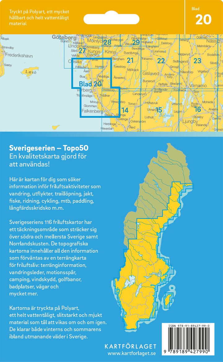 Carte topographique n° 20 - Varberg (Suède) | Norstedts - Sverigeserien carte pliée Norstedts 