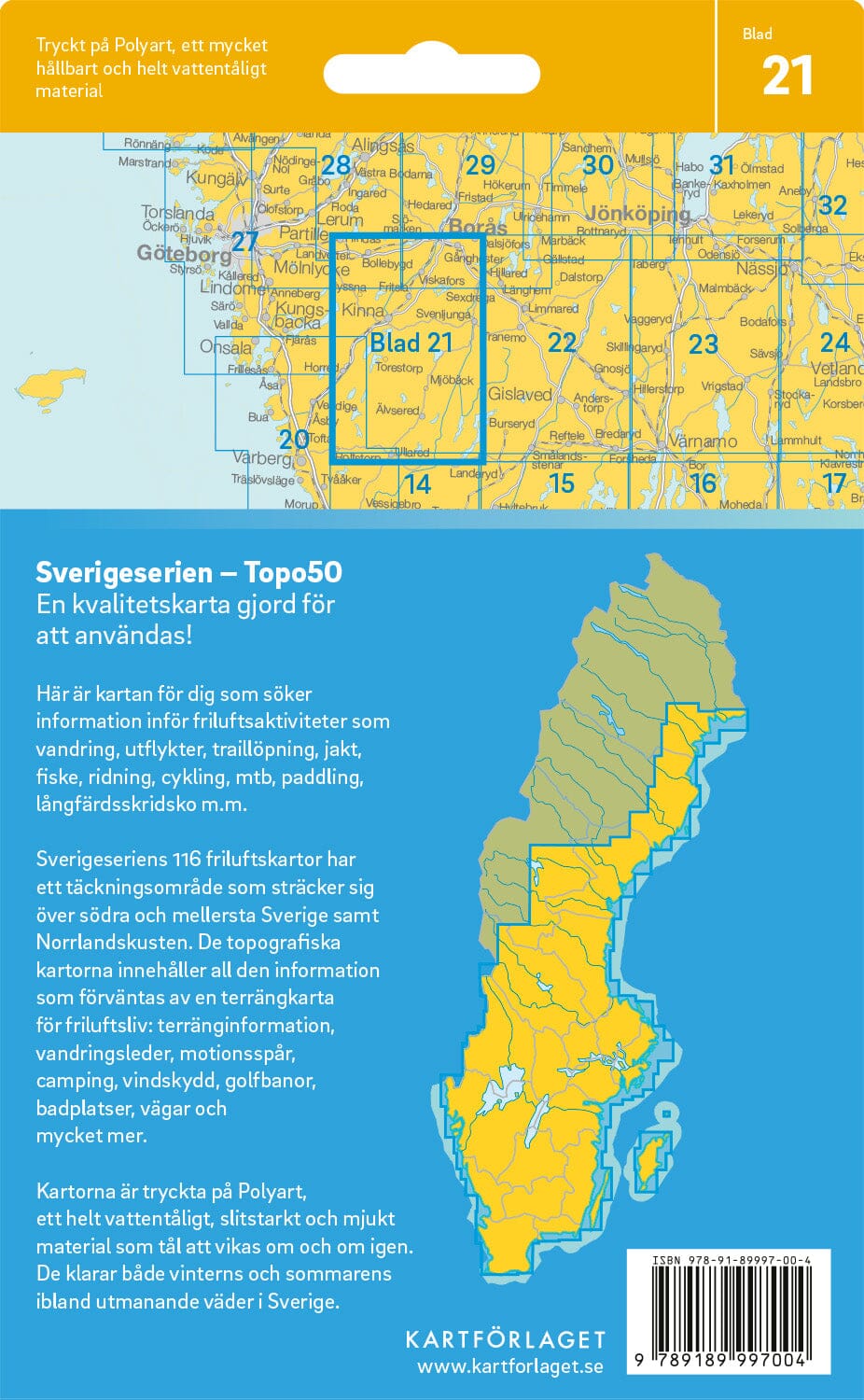 Carte topographique n° 21 - Kinna (Suède) | Norstedts - Sverigeserien carte pliée Norstedts 