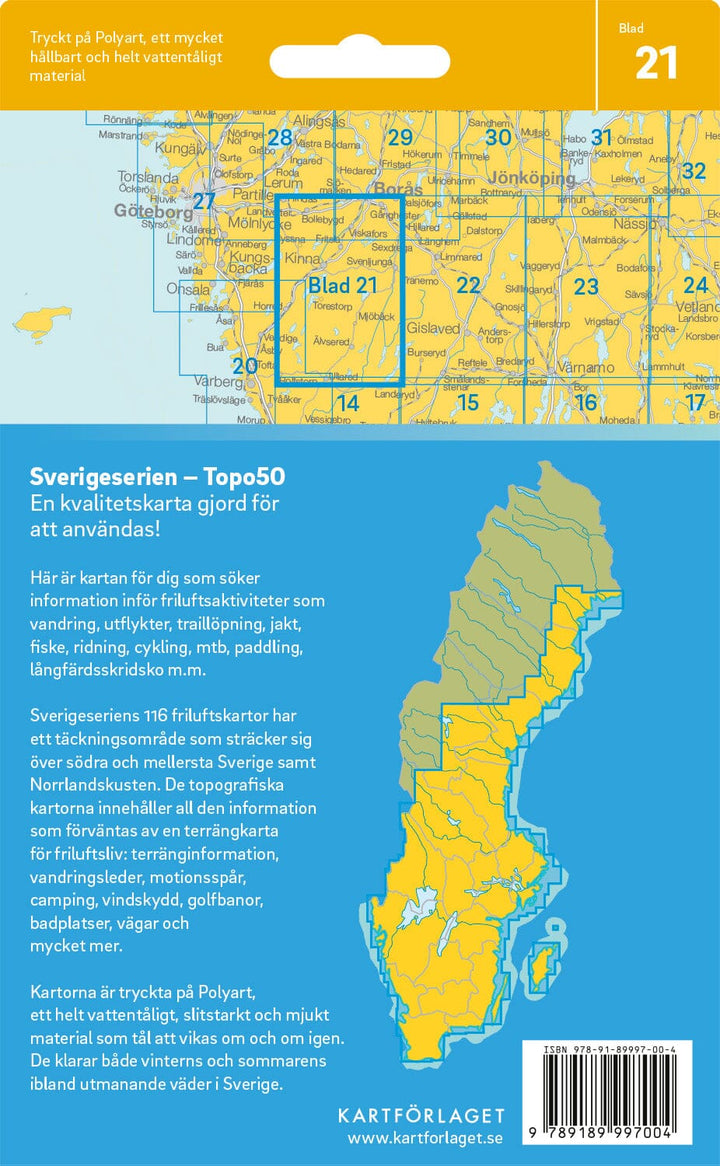 Carte topographique n° 21 - Kinna (Suède) | Norstedts - Sverigeserien carte pliée Norstedts 
