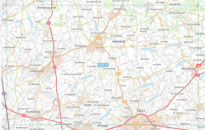 Carte topographique n° 21/1-2 - Tielt (Belgique) | NGI topo 25 carte pliée IGN Belgique 