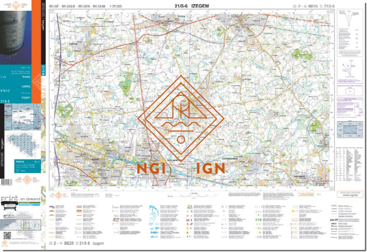 Carte topographique n° 21/5-6 - Izegem (Belgique) | NGI topo 25 carte pliée IGN Belgique 