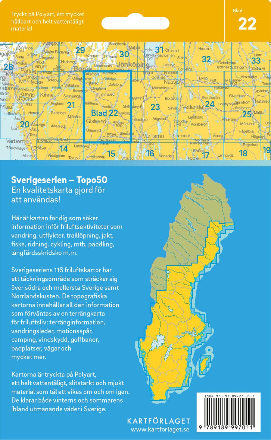 Carte topographique n° 22 - Gislaved (Suède) | Norstedts - Sverigeserien carte pliée Norstedts 