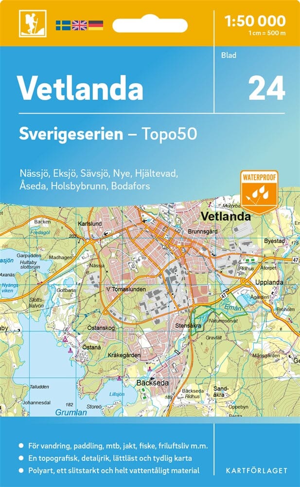 Carte topographique n° 24 - Vetlanda (Suède) | Norstedts - Sverigeserien carte pliée Norstedts 
