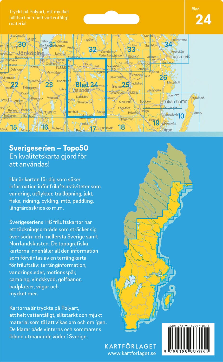 Carte topographique n° 24 - Vetlanda (Suède) | Norstedts - Sverigeserien carte pliée Norstedts 