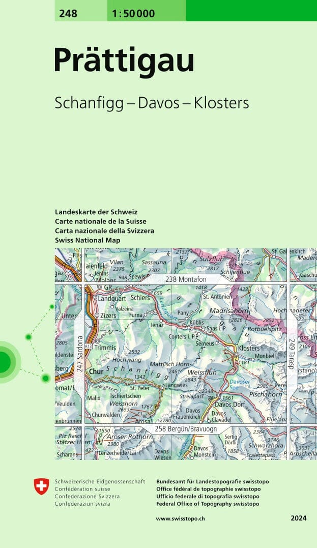 Carte topographique n° 248 - Prättigau (Suisse) | Swisstopo - 1/50 000 carte pliée Swisstopo 