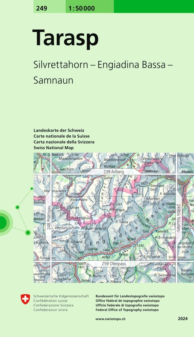 Carte topographique n° 249 - Tarasp (Suisse) | Swisstopo - 1/50 000 carte pliée Swisstopo 