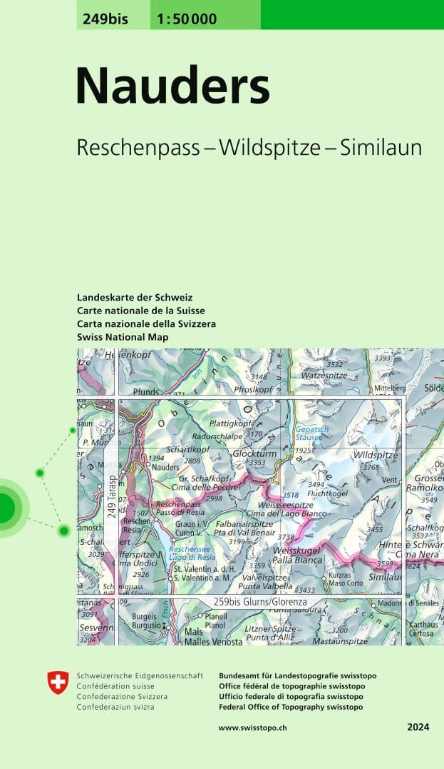 Carte topographique n° 249BIS - Nauders (Suisse) | Swisstopo - 1/50 000 carte pliée Swisstopo 