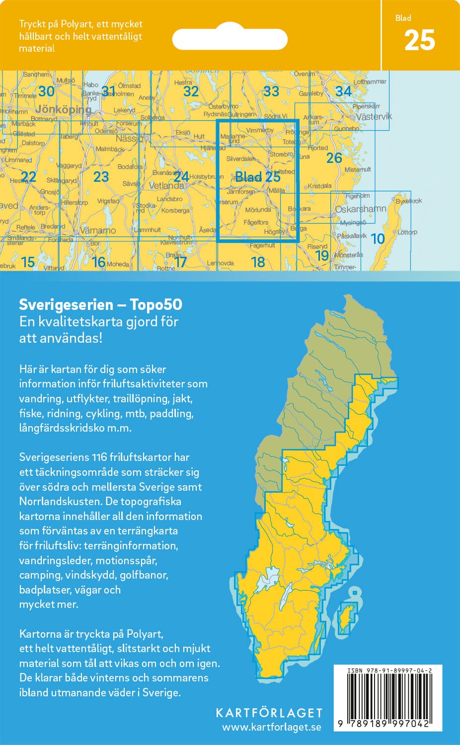 Carte topographique n° 25 - Hultsfred (Suède) | Norstedts - Sverigeserien carte pliée Norstedts 