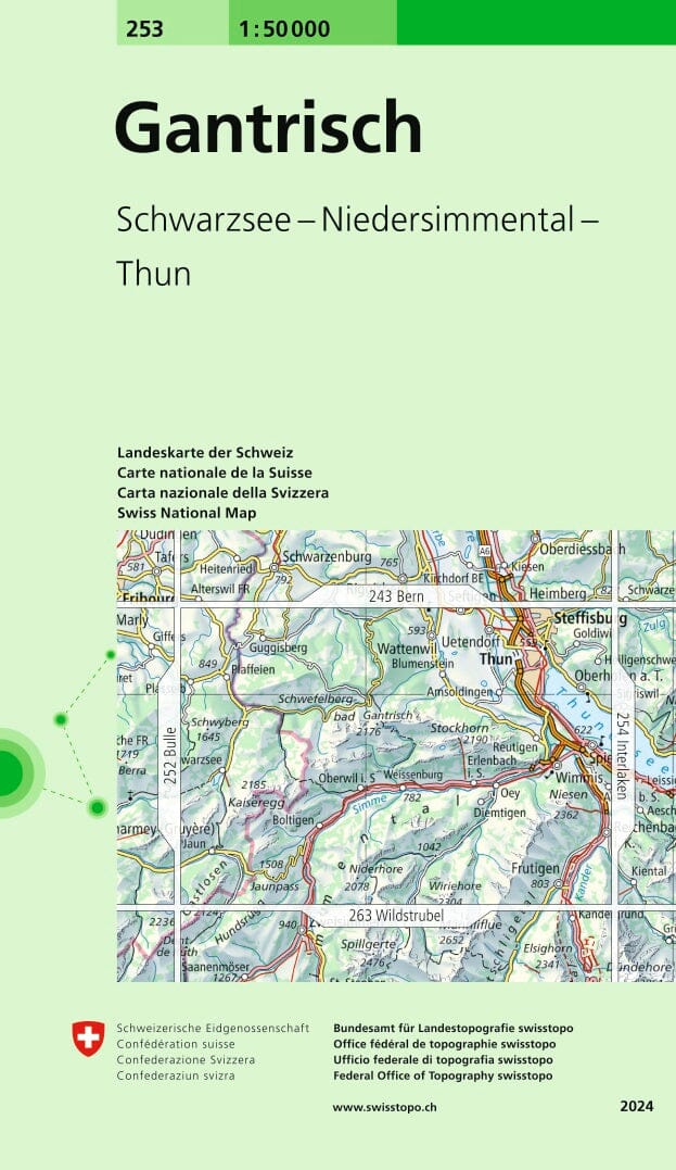 Carte topographique n° 253 - Gantrisch (Suisse) | Swisstopo - 1/50 000 carte pliée Swisstopo 
