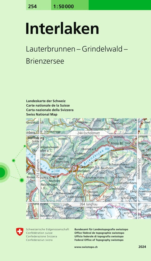 Carte topographique n° 254 - Interlaken (Suisse) | Swisstopo - 1/50 000 carte pliée Swisstopo 