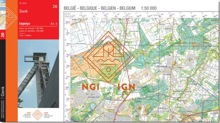 Carte topographique n° 26 - Genk (Belgique) | NGI - 1/50 000 carte pliée IGN Belgique 