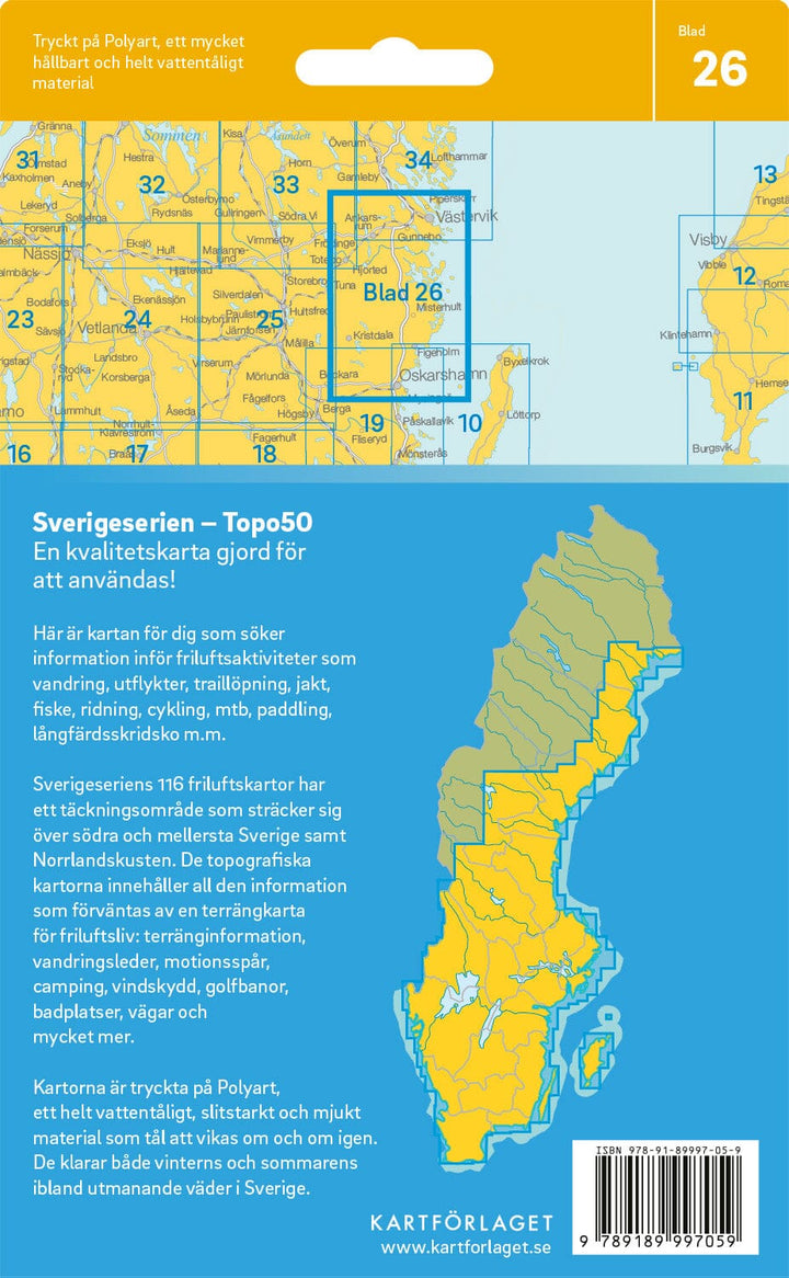 Carte topographique n° 26 - Västervik (Suède) | Norstedts - Sverigeserien carte pliée Norstedts 