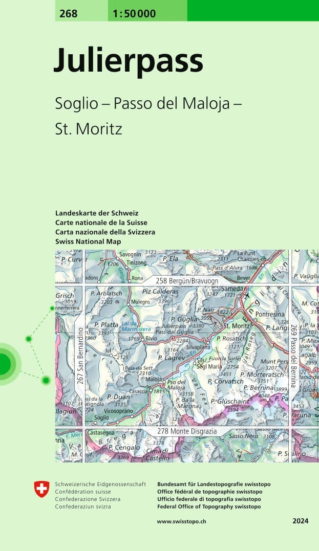 Carte topographique n° 268 - Julierpass (Suisse) | Swisstopo - 1/50 000 carte pliée Swisstopo 