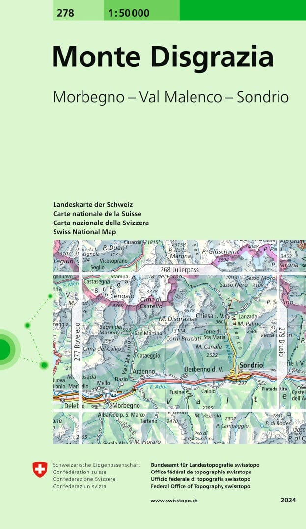 Carte topographique n° 278 - Monte Disgrazia (Suisse) | Swisstopo - 1/50 000 carte pliée Swisstopo 