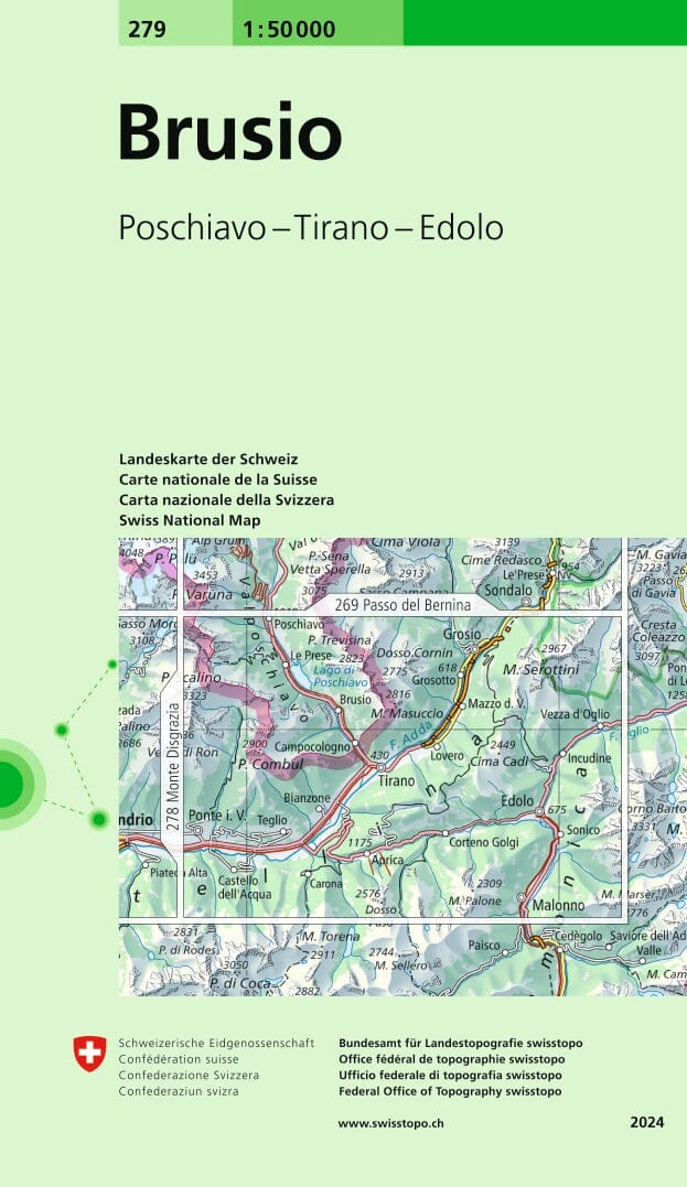 Carte topographique n° 279 - Brusio (Suisse) | Swisstopo - 1/50 000 carte pliée Swisstopo 