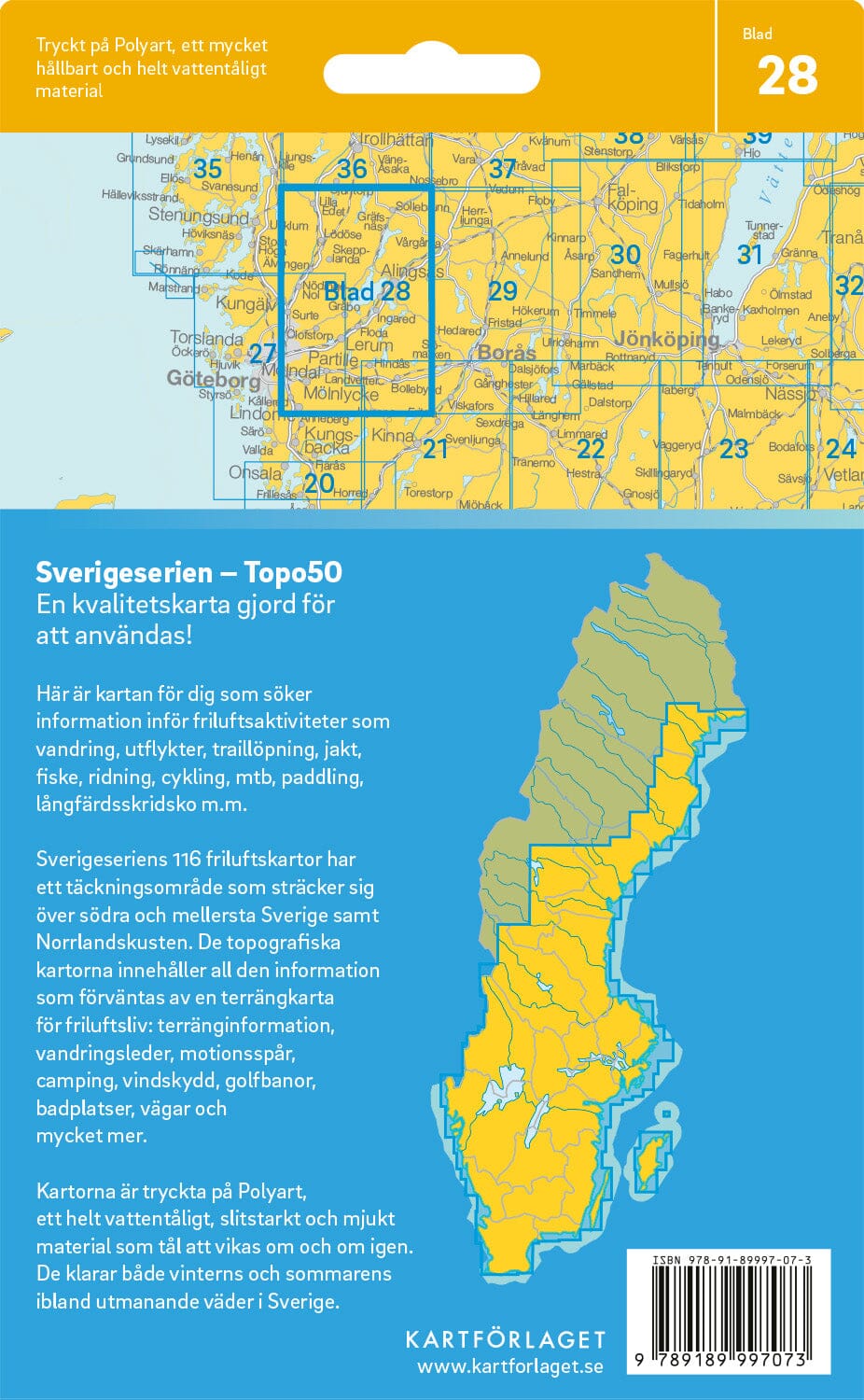 Carte topographique n° 28 - Lerum (Suède) | Norstedts - Sverigeserien carte pliée Norstedts 