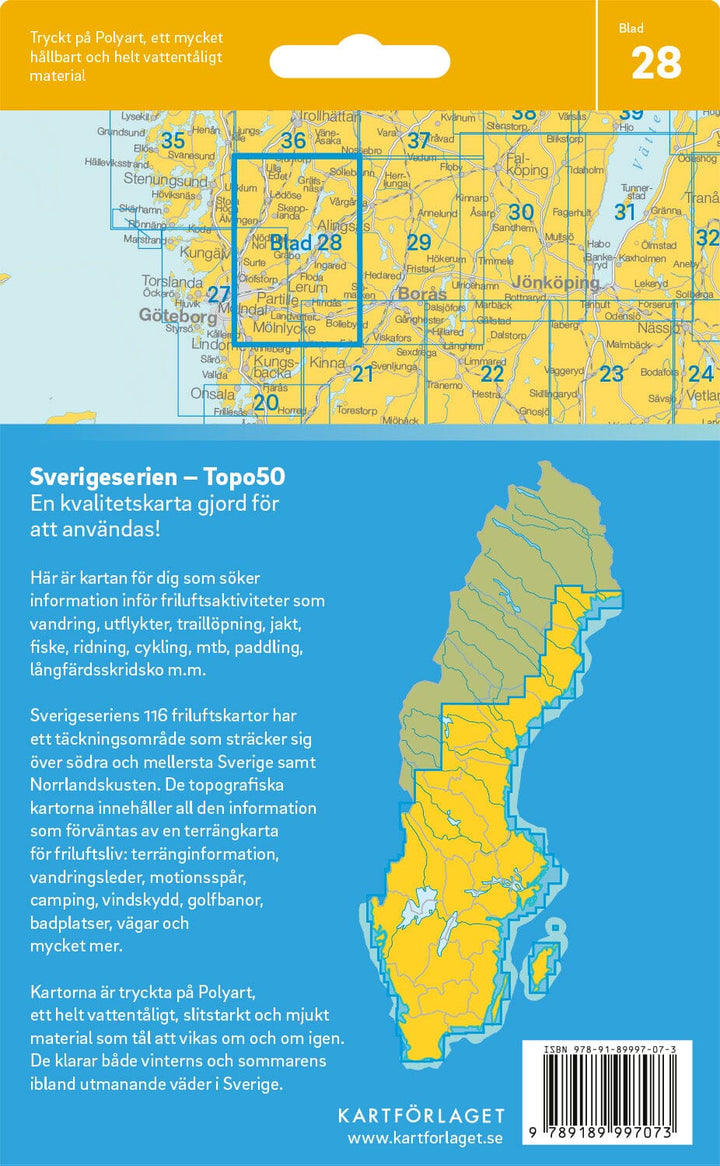 Carte topographique n° 28 - Lerum (Suède) | Norstedts - Sverigeserien carte pliée Norstedts 
