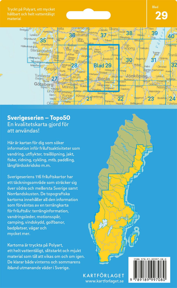 Carte topographique n° 29 - Borås (Suède) | Norstedts - Sverigeserien carte pliée Norstedts 